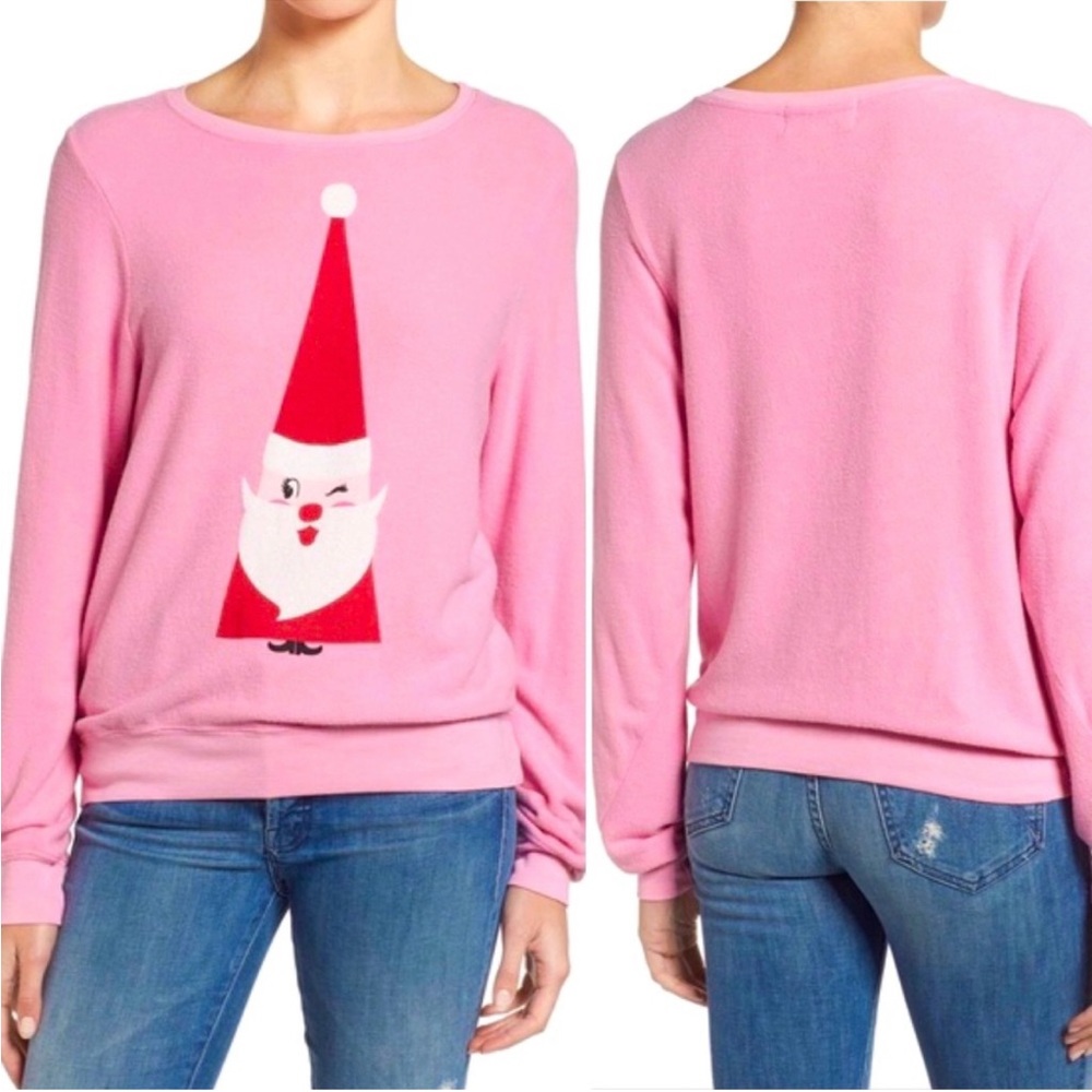 Wildfox Santa Gnome BBJ Sweatshirt Pink Christmas Sweater M Oversized Graphic